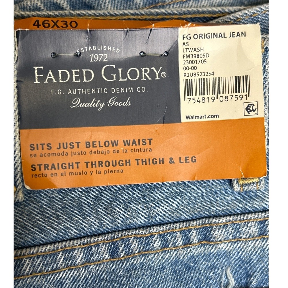 Faded Glory NEW Mens 46x30 Light Wash Straight Leg Jeans FG Original Jean - Picture 2 of 4